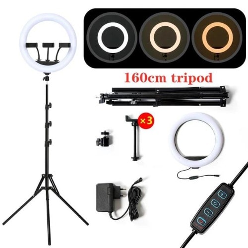 14 Inches Ring Light With Tripod Stand + Remote Control + 3 Phone Holder